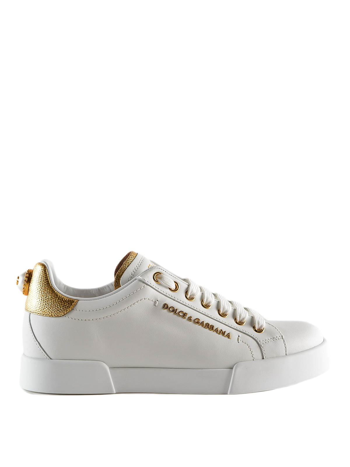 Dolce & Gabbana Logo Pearl White Leather Trainers In Blanco