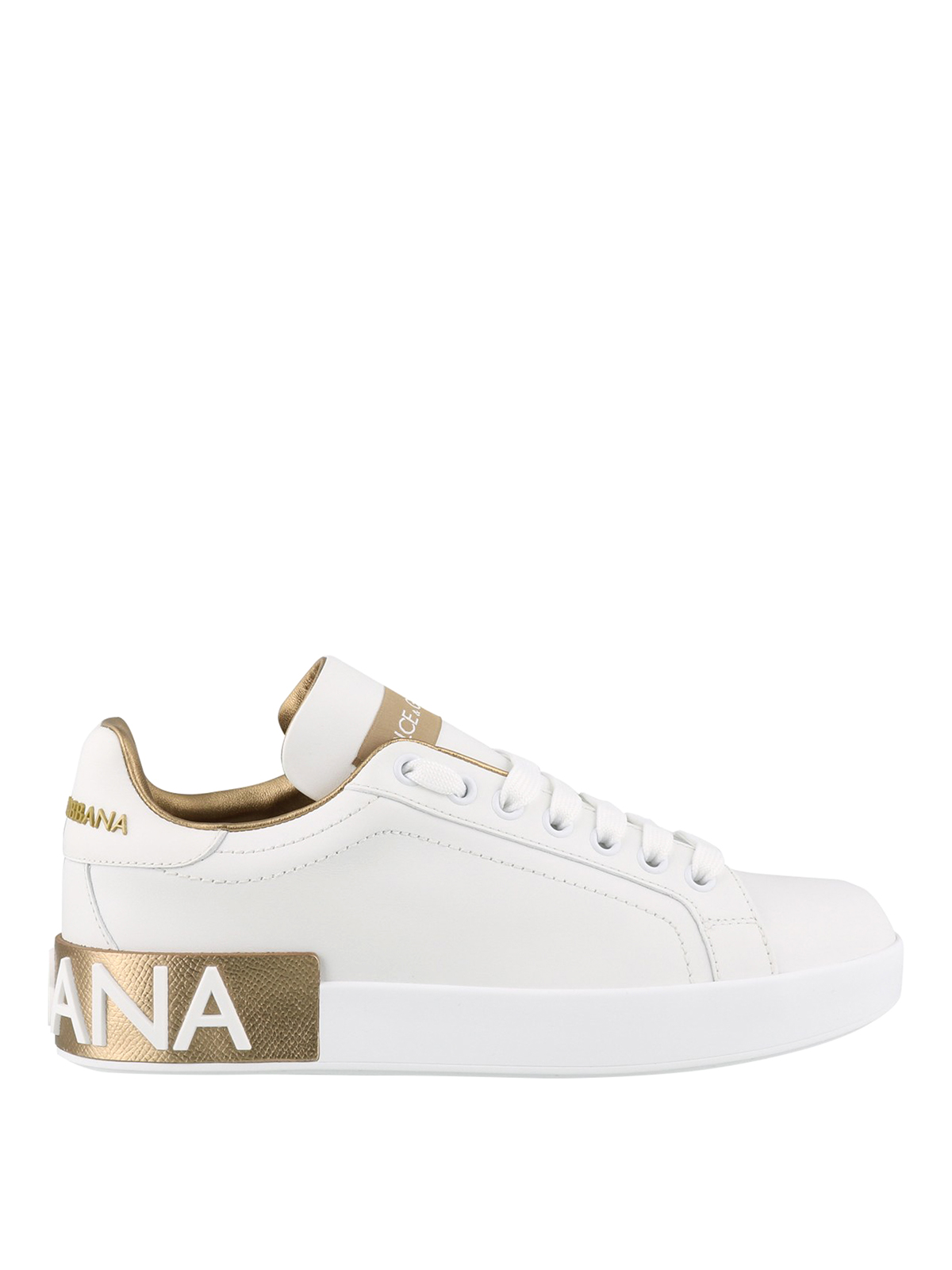 Shop Dolce & Gabbana Portofino Leather Sneakers In Blanco