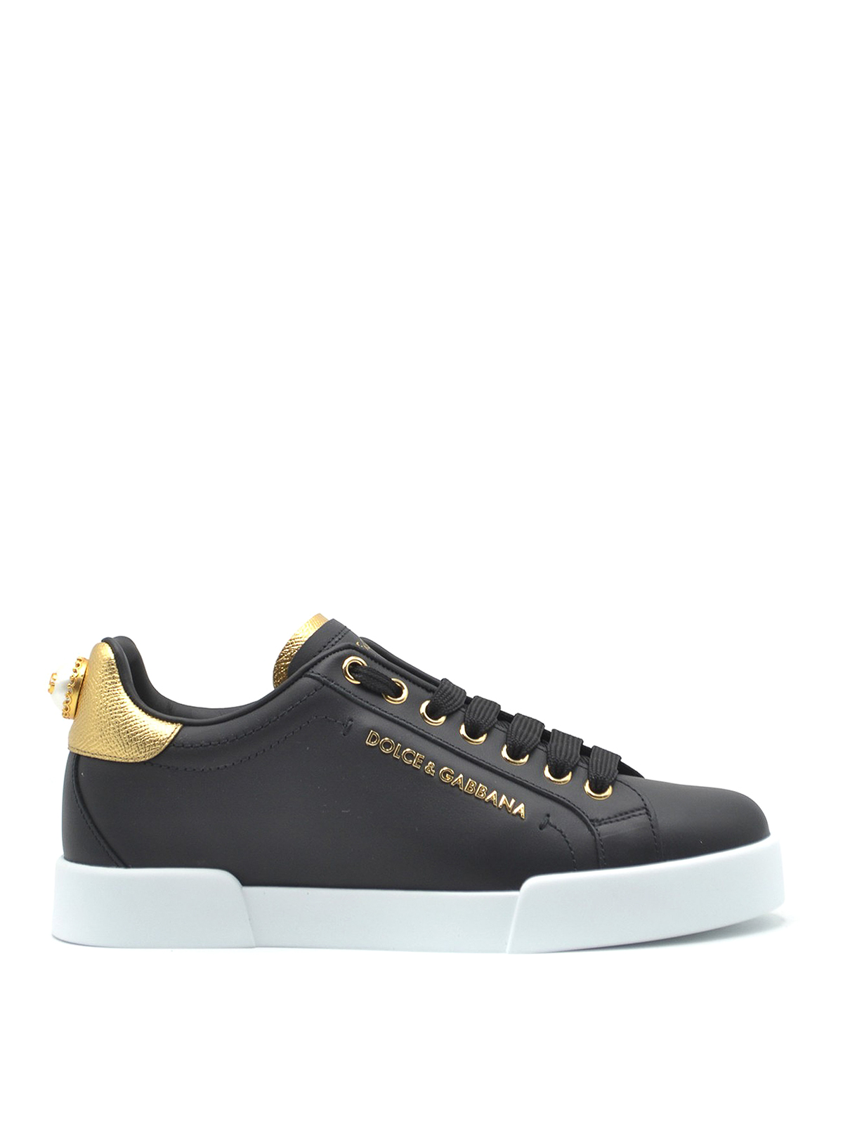 Shop Dolce & Gabbana Portofino Maxi Pearl Black Leather Sneakers