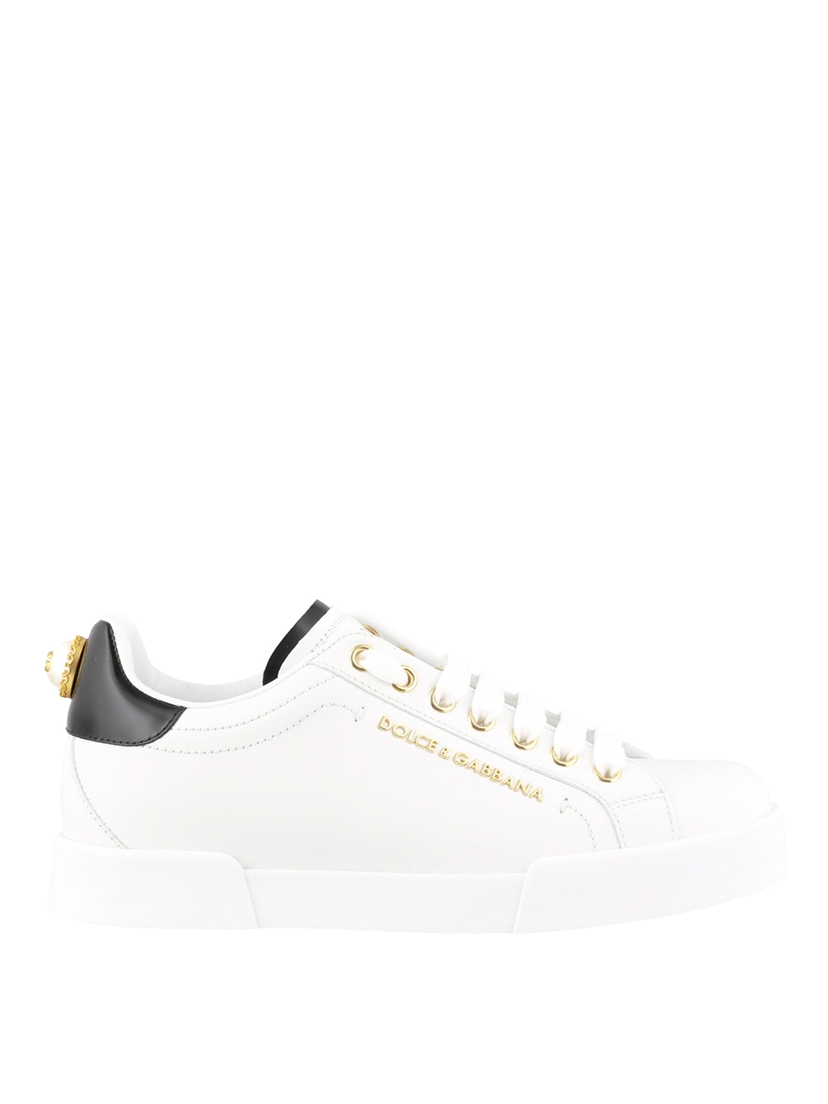 Shop Dolce & Gabbana Portofino Maxi Pearl Leather Sneakers In Blanco