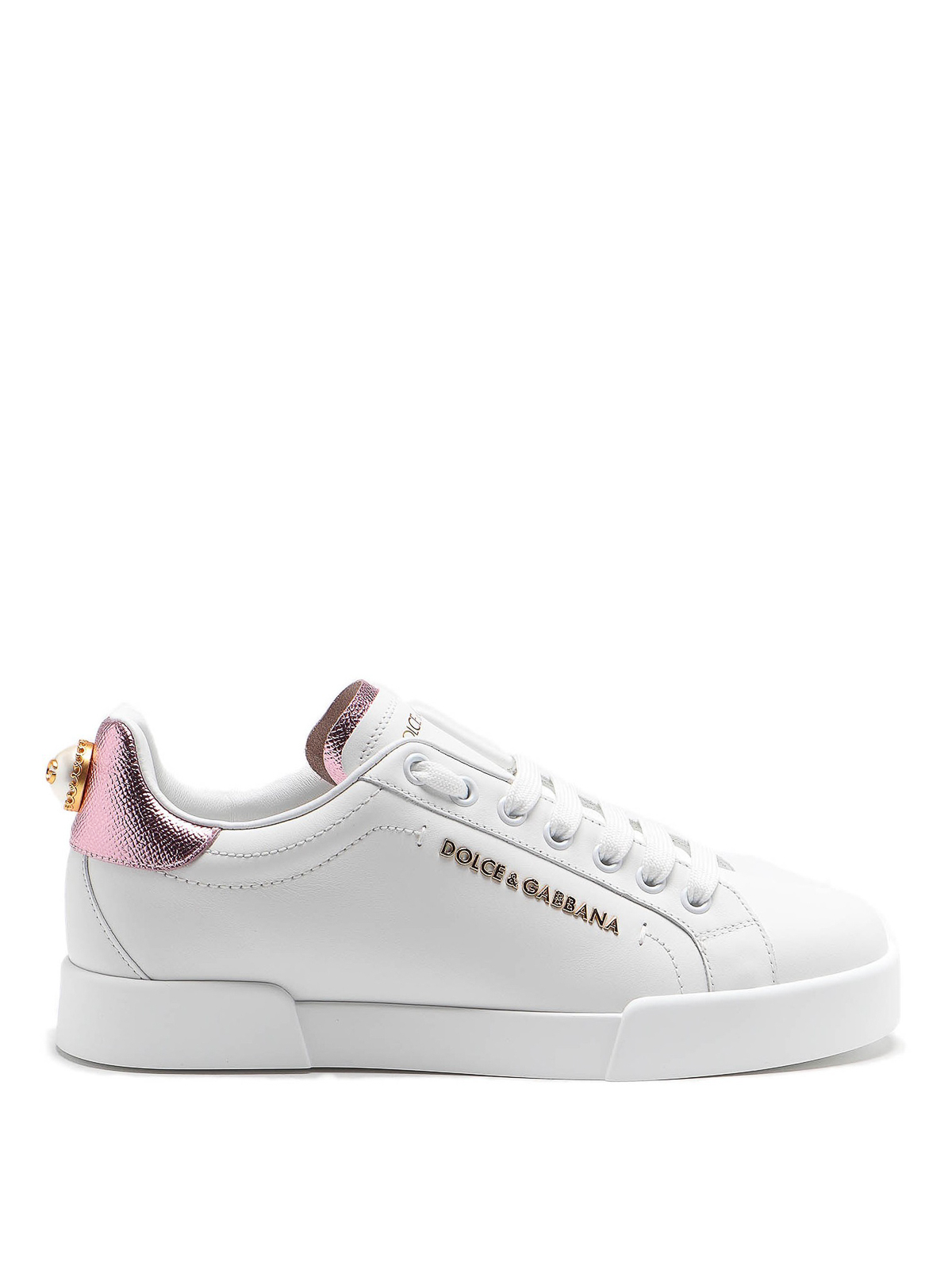 Dolce & Gabbana Portofino Maxi Pearl White Leather Sneakers In Blanco