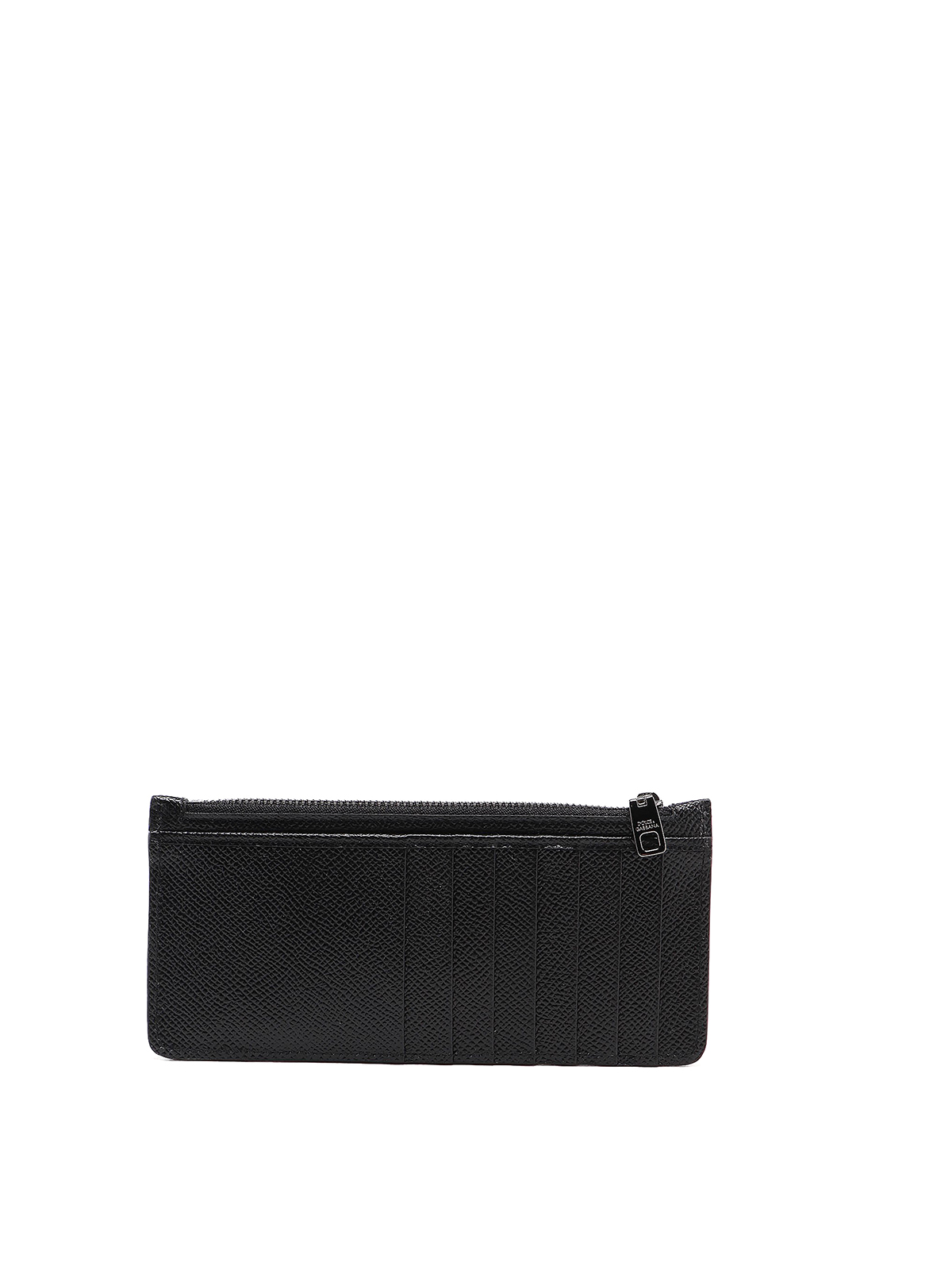 Dolce & Gabbana Dauphine Leather Top Zip Card Holder In Negro