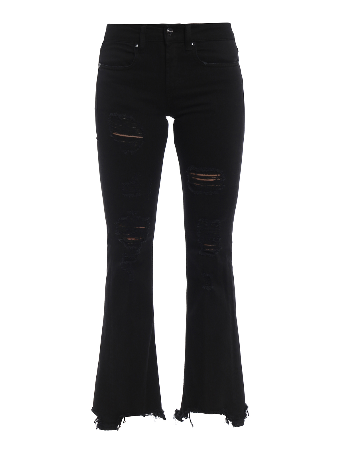 BLACK RIPPED FLARE JEANS