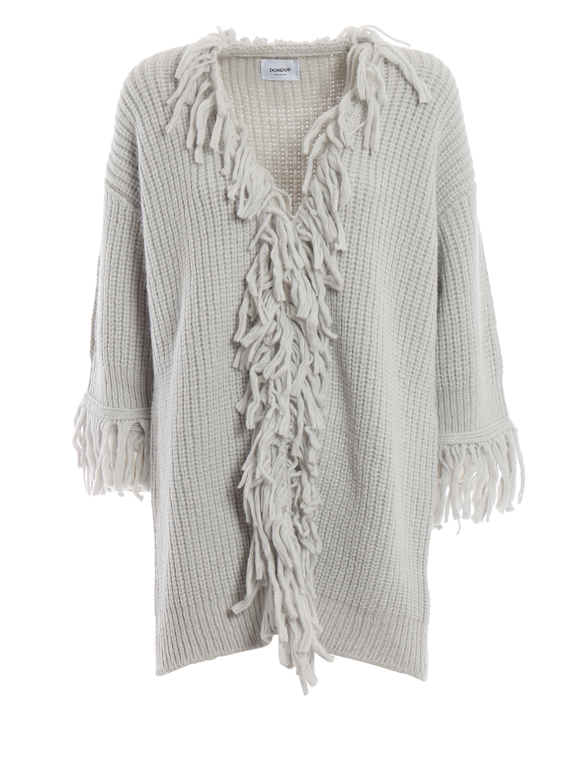 Cardigans Dondup - Light grey alpaca fringed long cardigan -  DM194M00542002422