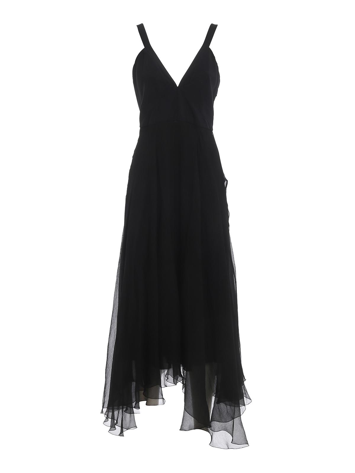 Dondup Sleeveless black silk chiffon dress|A592IF0023DXXX999