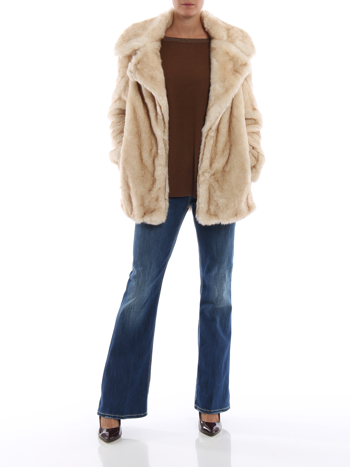 Fur Coats Dondup - effect light beige coat - DJ136PL0197DXXX007