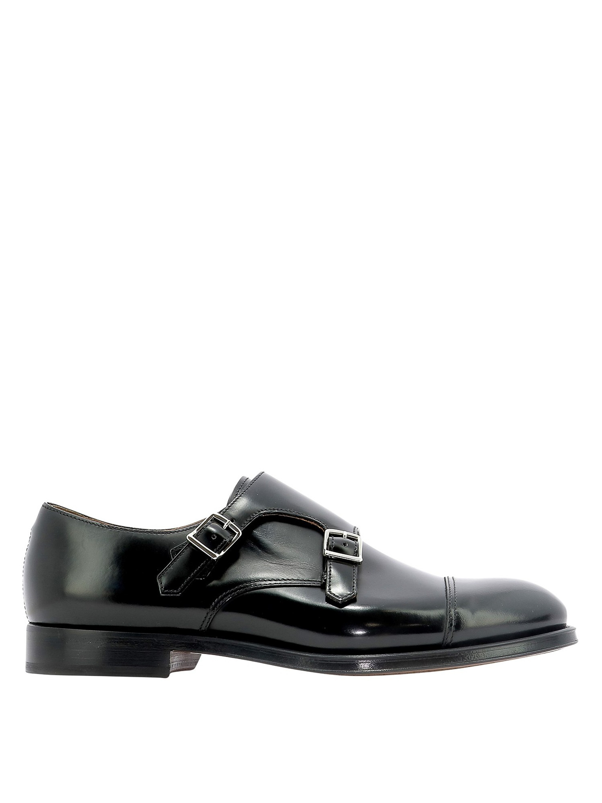 Doucal's Polished Leather Monk Straps In Negro