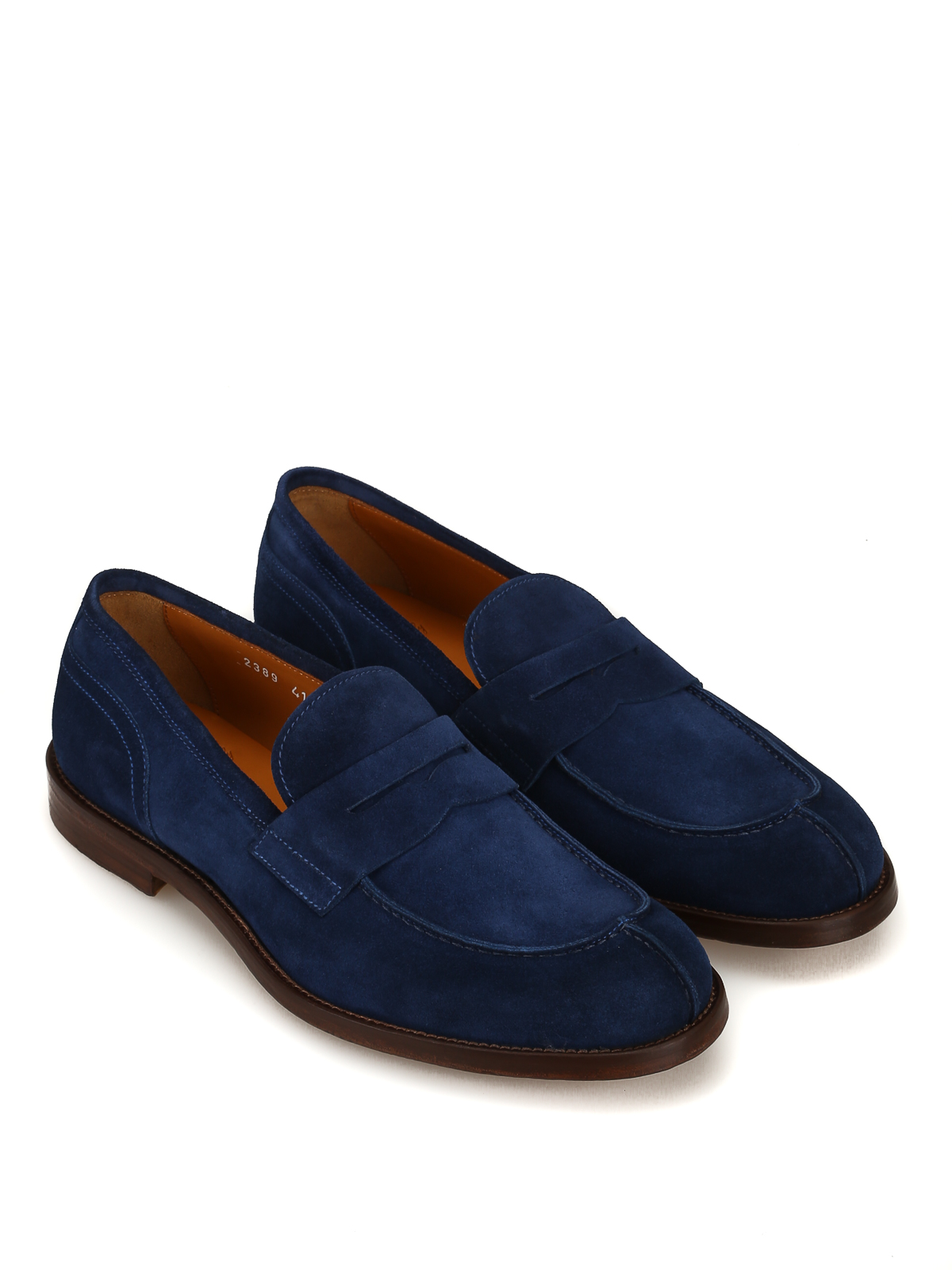 MILANO - Navy blue suede calfskin loafers