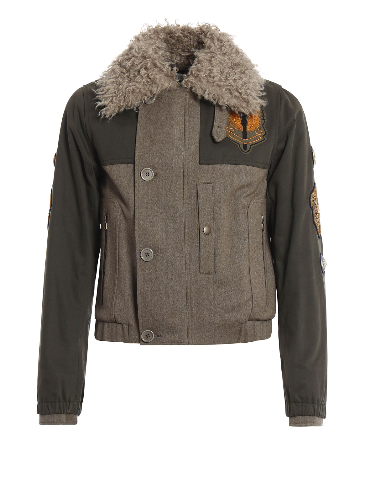 Dries Van Noten Faux fur detailed wool jacket|205322181606
