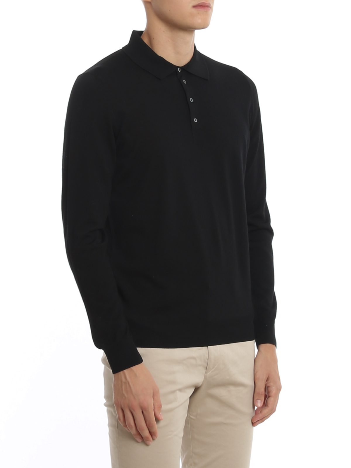 Shop Drumohr Worsted Wool Polo In Black