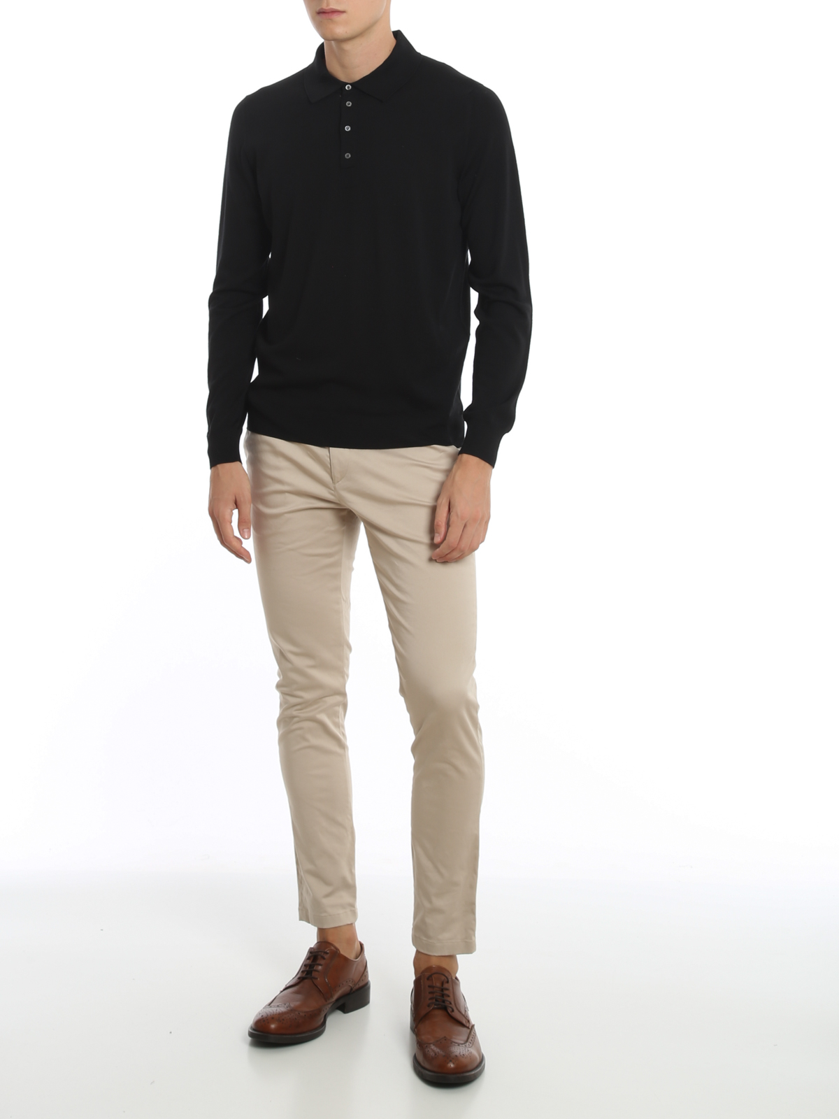 Shop Drumohr Worsted Wool Polo In Black