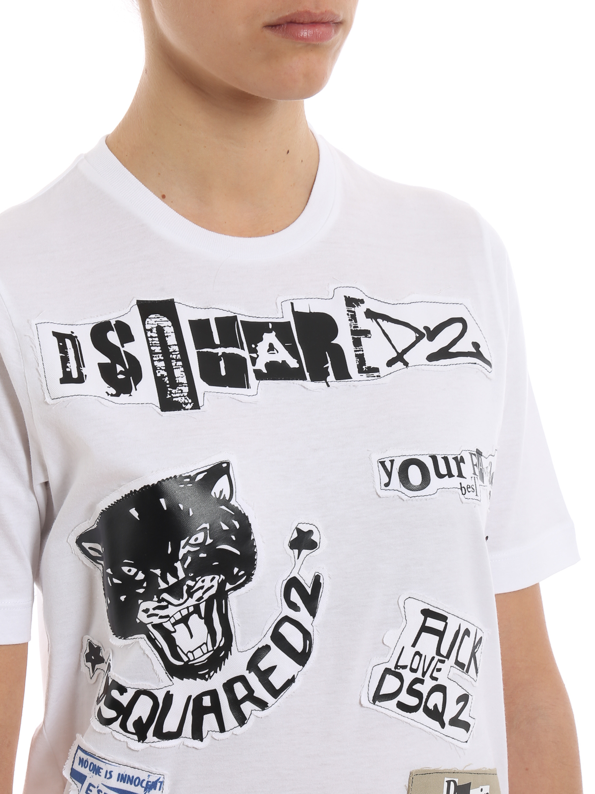 Tシャツ・カットソー DSQUARED2 SHINY JERSEY T-SHIRT WITH HARDCORE PRINT Summer Lovers Loose Fit Embroidered T-Shirt