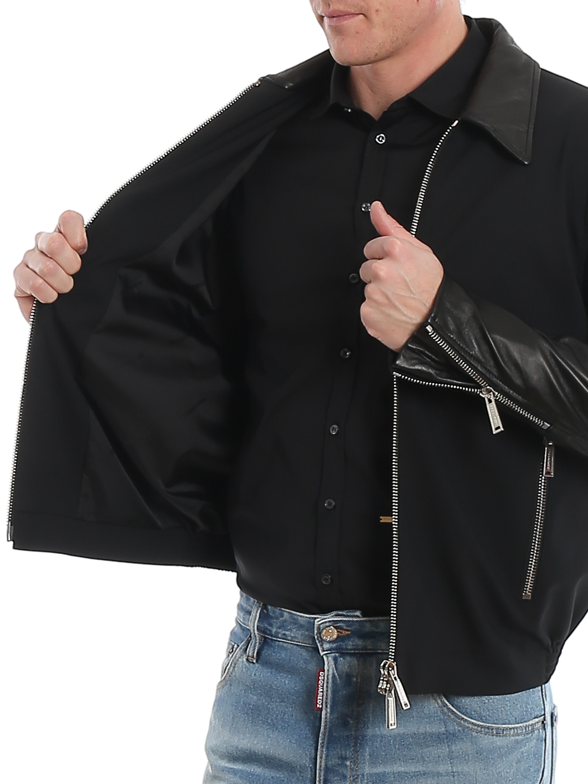 Leather jacket sale with stretch sleeves