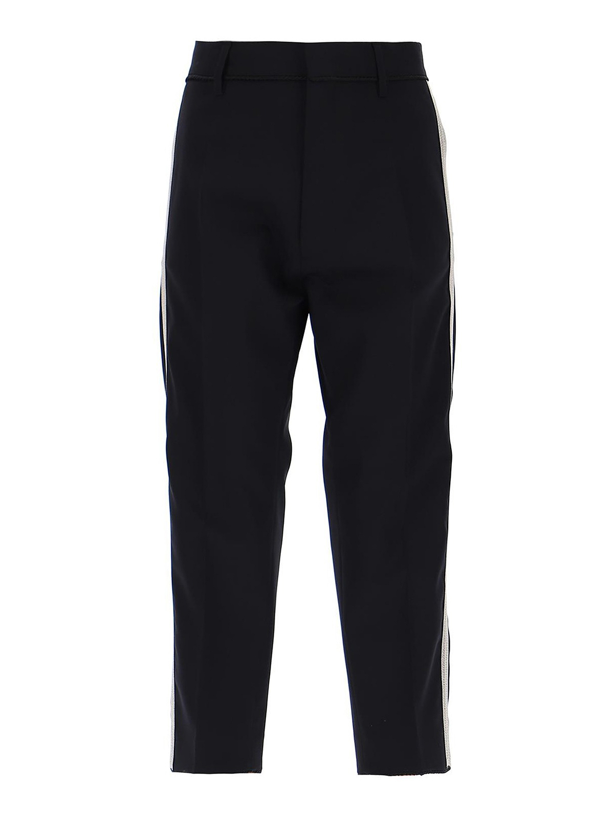 Dsquared2 Cropped Wool Trousers With Contrasting Bands In Negro