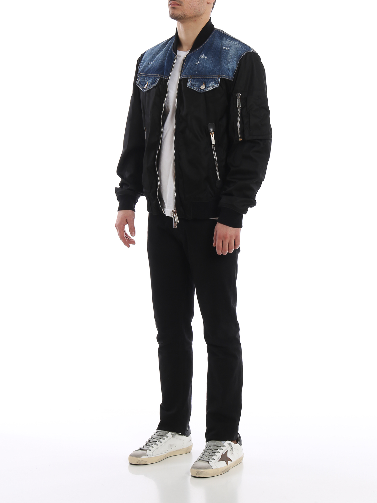Dsquared2 Denim yoke black nylon bomber jacket|S74AM0869S49576900