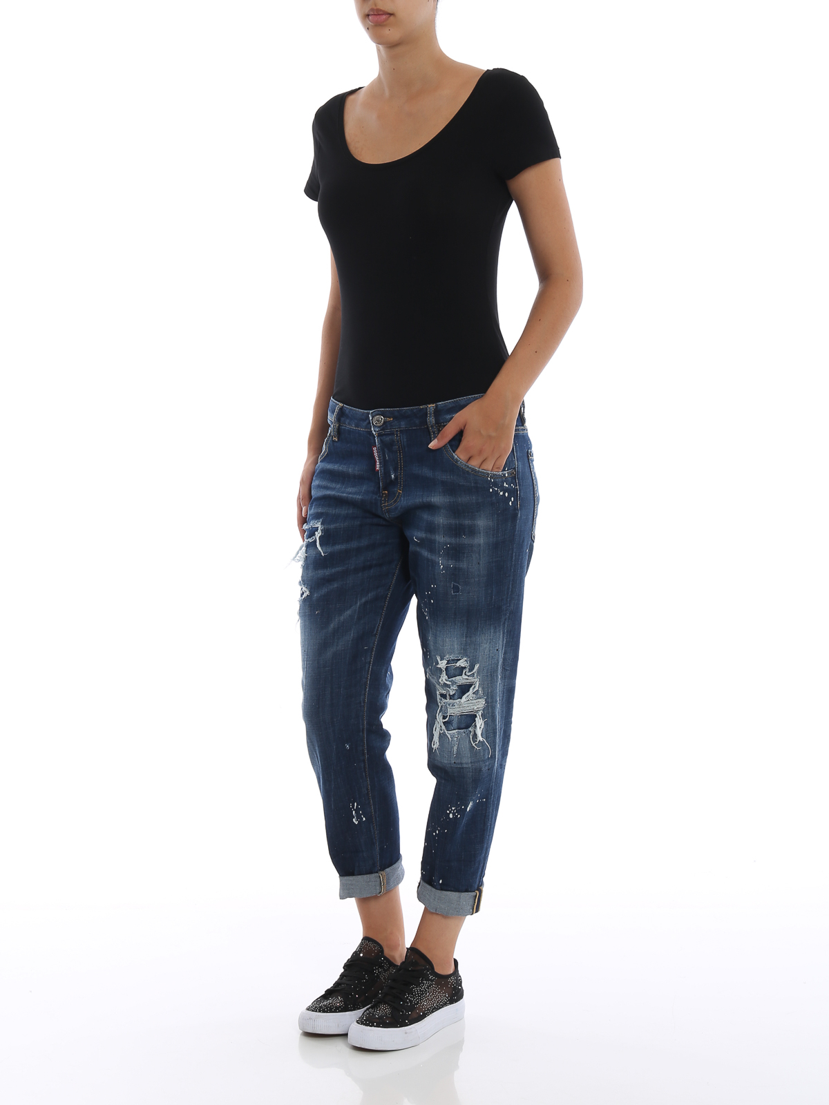 Skinny jeans Dsquared2 - Hockney destroyed denim crop jeans