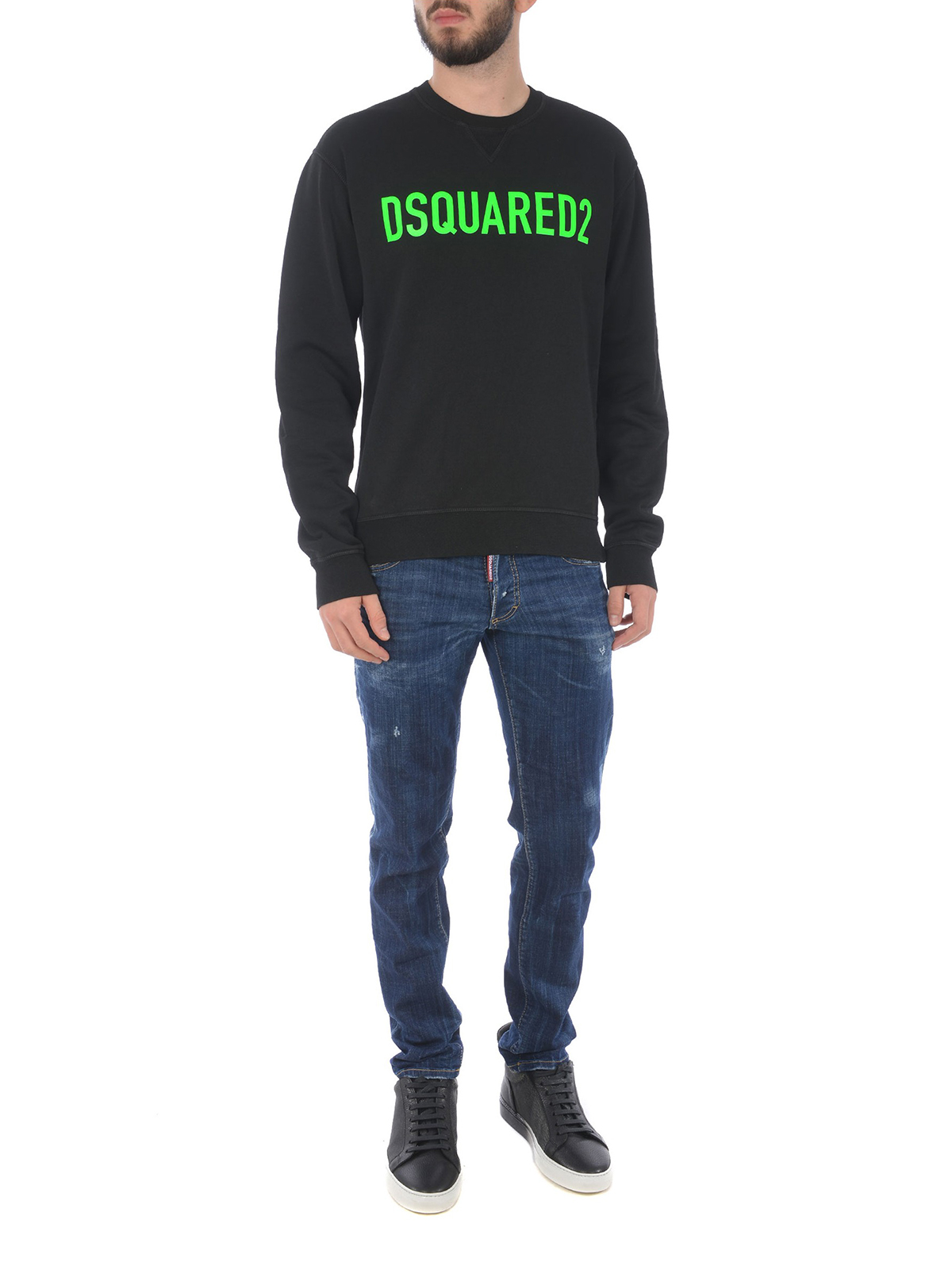 【送料&関税込】Dsquared2 Cotton Sweatshirt Dsquared2 Fluorescent logo print cotton sweatshirt