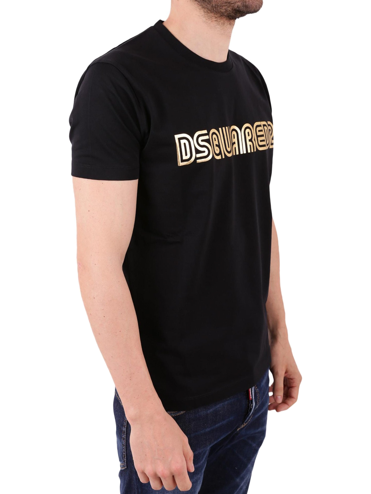 majs ubehageligt krølle T-shirts Dsquared2 - Golden logo print black T-shirt - S74GD0412S22844900