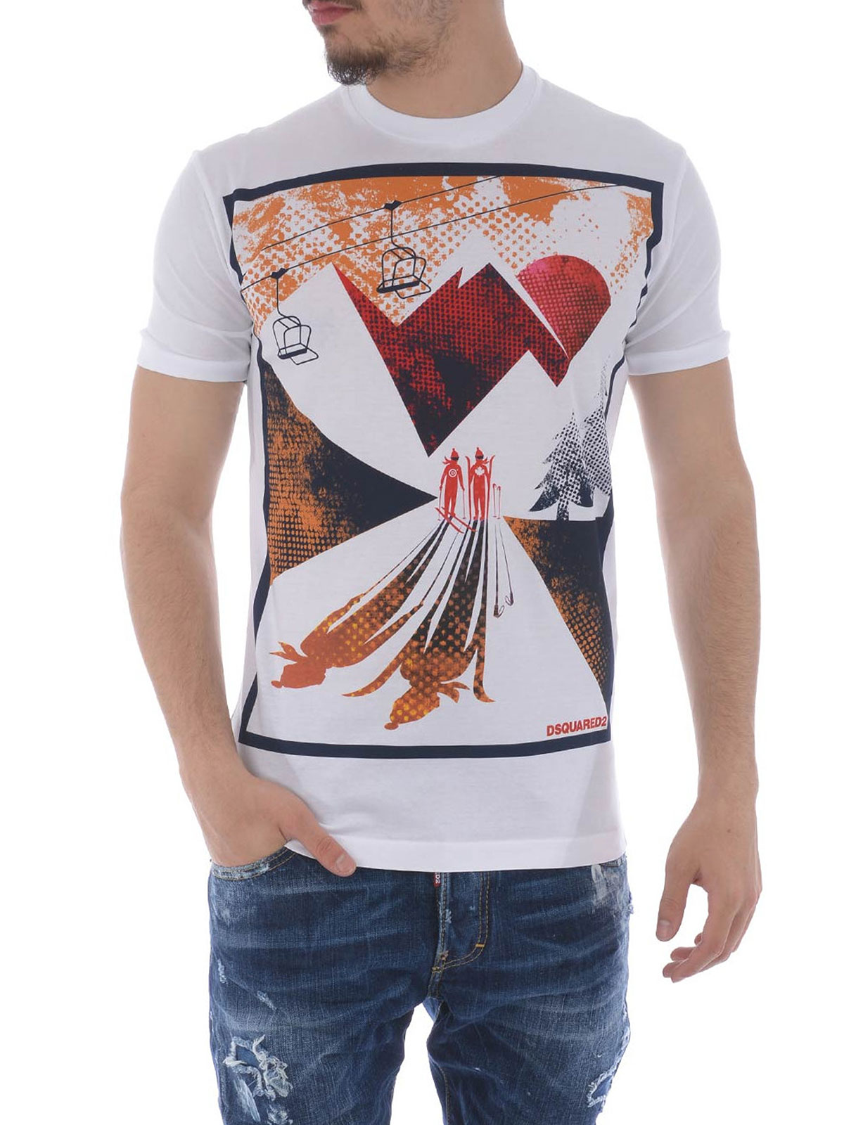 Dsquared2 Skiers print cotton T-shirt - White|S74GD0278S22427100