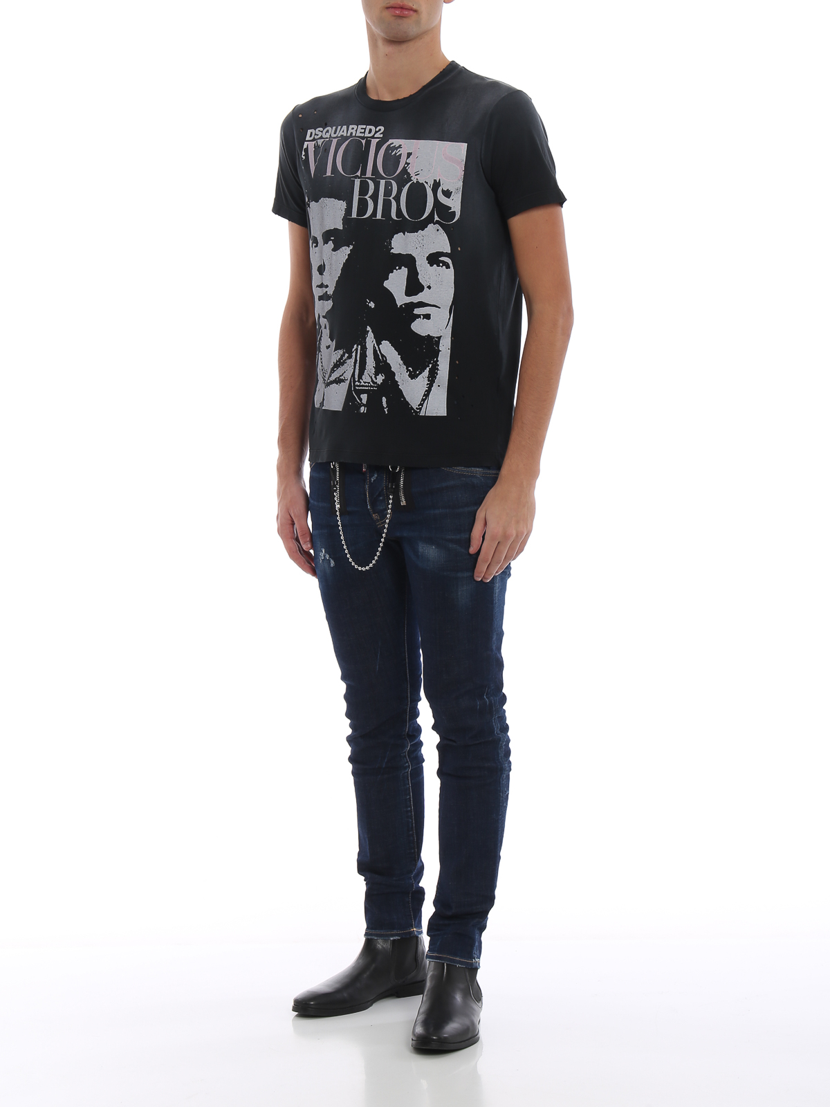 Dsquared2 Vicious vintage style torn cotton T-shirt
