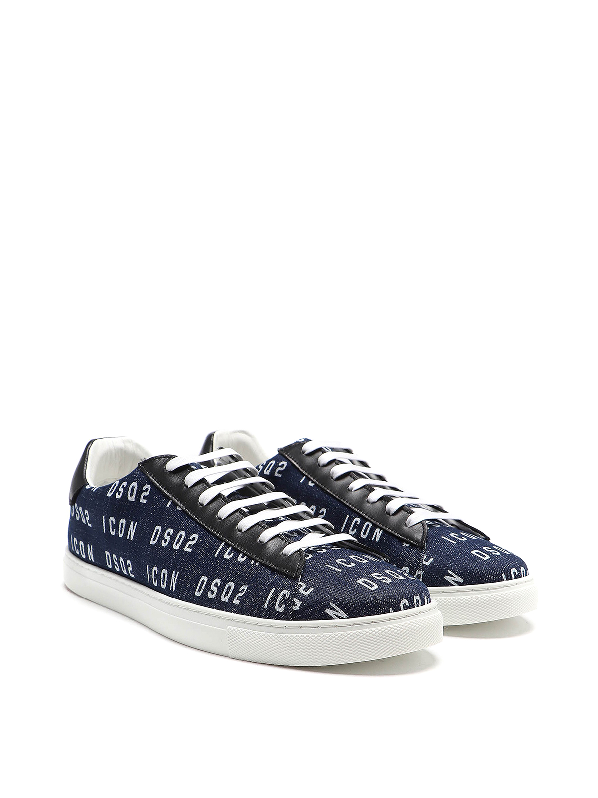 【関税&送料込】Dsquared2 Low-Top Leather Sneakers With Deni Dsquared2 Leather and logo print denim low top sneakers