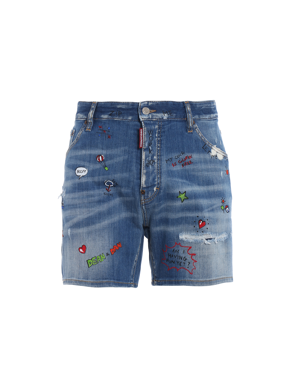 パンツ DSQUARED2 printed cotton Bermuda shorts Dsquared2 Funny prints denim shorts - Men|S74MU0482S30342470