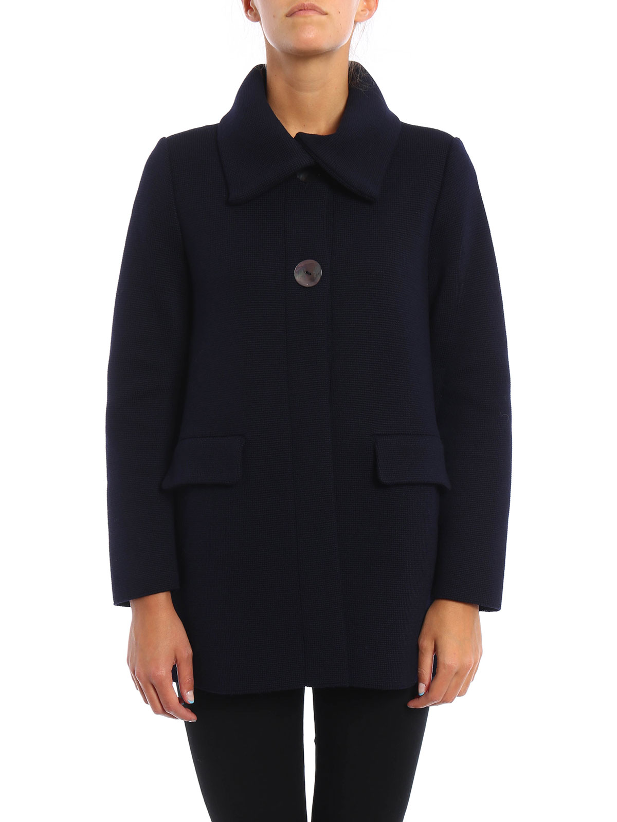 Ella Lago di Como Wool jersey short coat - ブルー|71WOOL