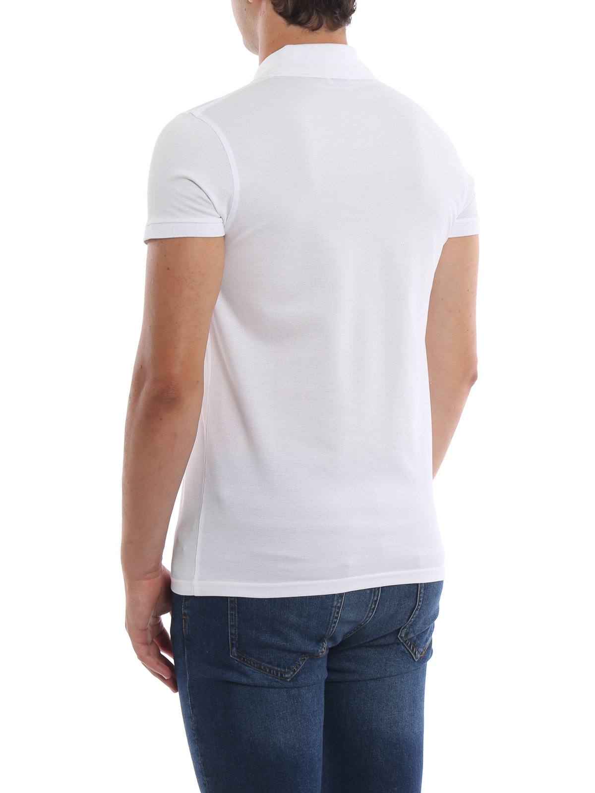 Saint Laurent Embroidered signature white pique polo shirt