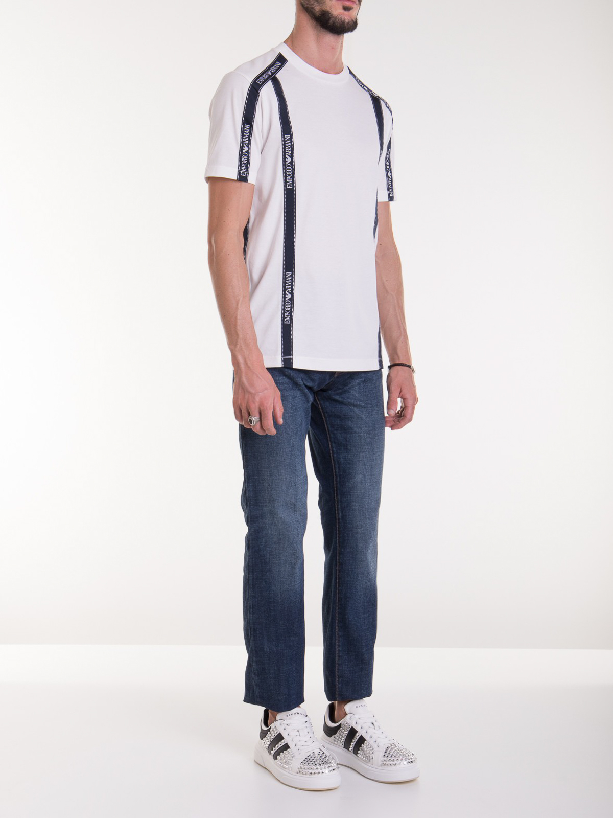 Emporio Armani Logo tape cotton T-shirt - White|6H1TG41JTUZ0101