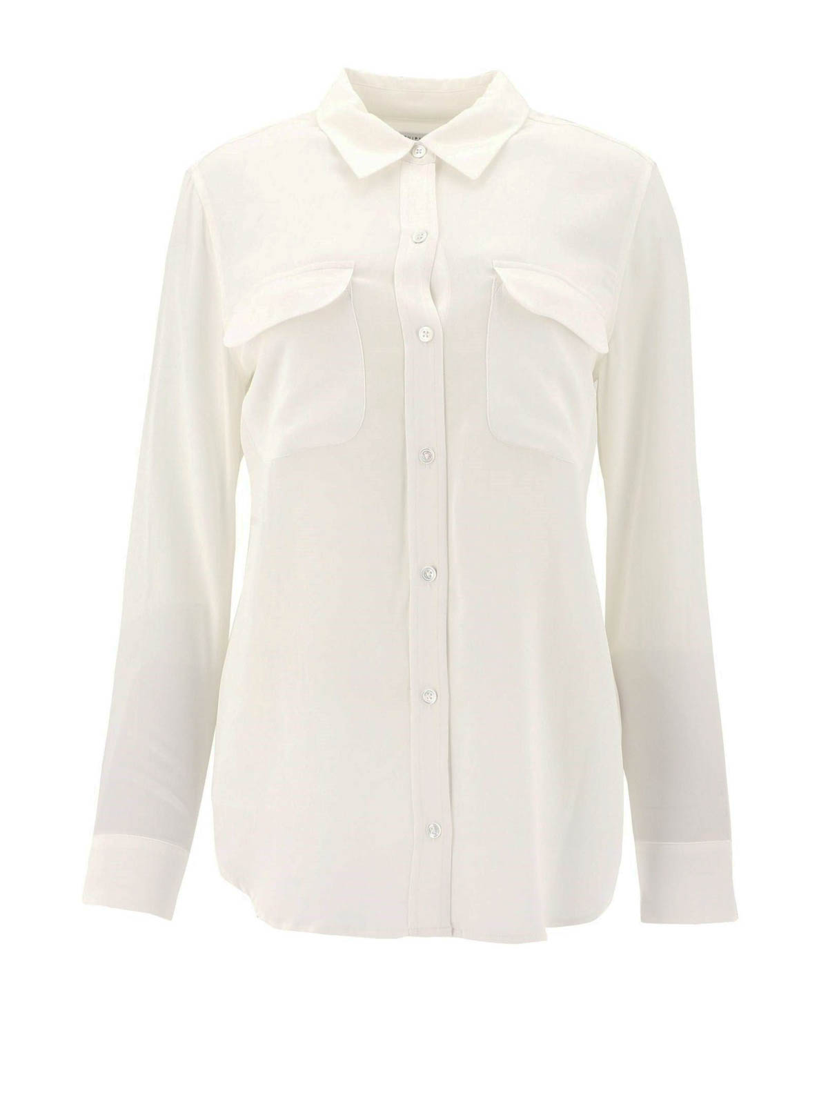 Equipment Patch Pocket Crepe Silk Shirt In Blanco