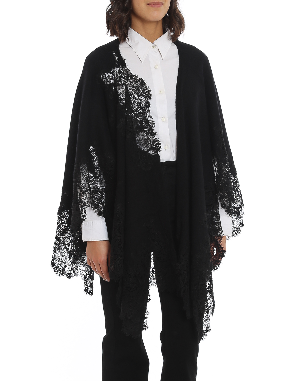 ポンチョ・ケープ ERMANNO SCERVINO Woman Cape Black D456D314HNG 95708 Ermanno Scervino Cashmere cape - Black - Women