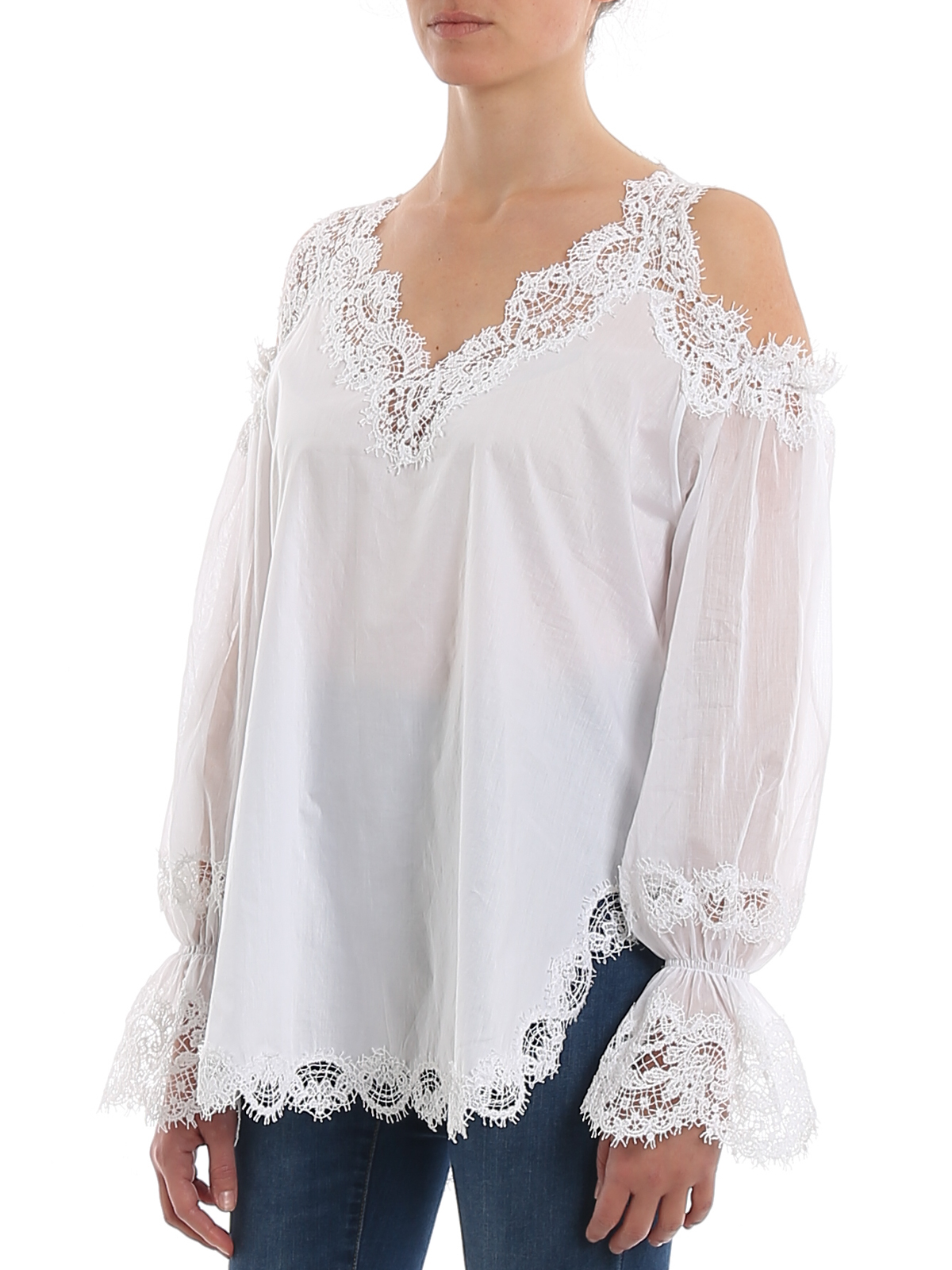 【フォロー割引適用】【極美品】ERMANNO SCERVINO フリル　ベルテッ Ermanno Scervino Lace Bottom Crop Cotton Shirt with Breast