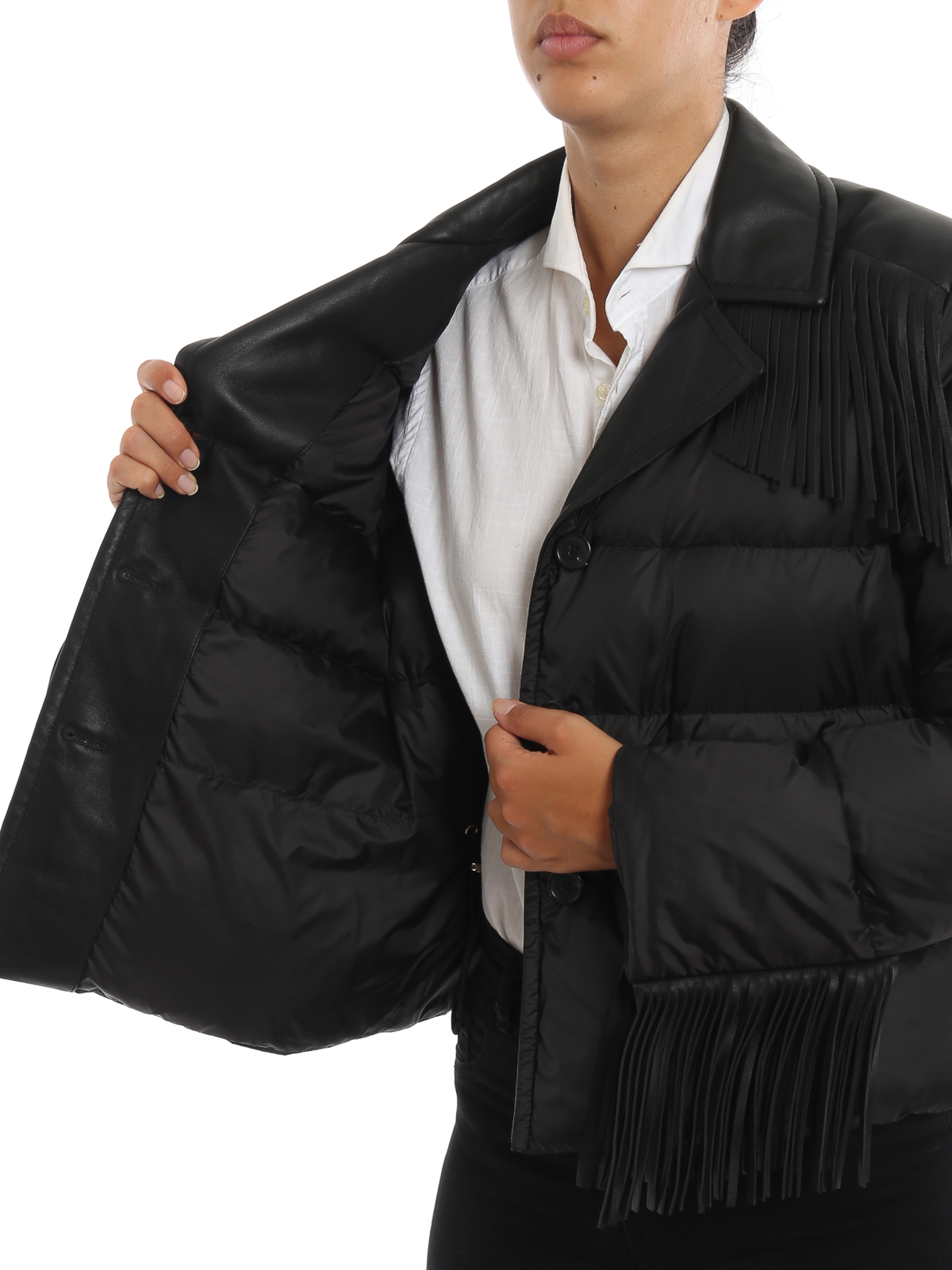 Ermanno Scervino Leather fringed puffer jacket|D350A308IGH95708