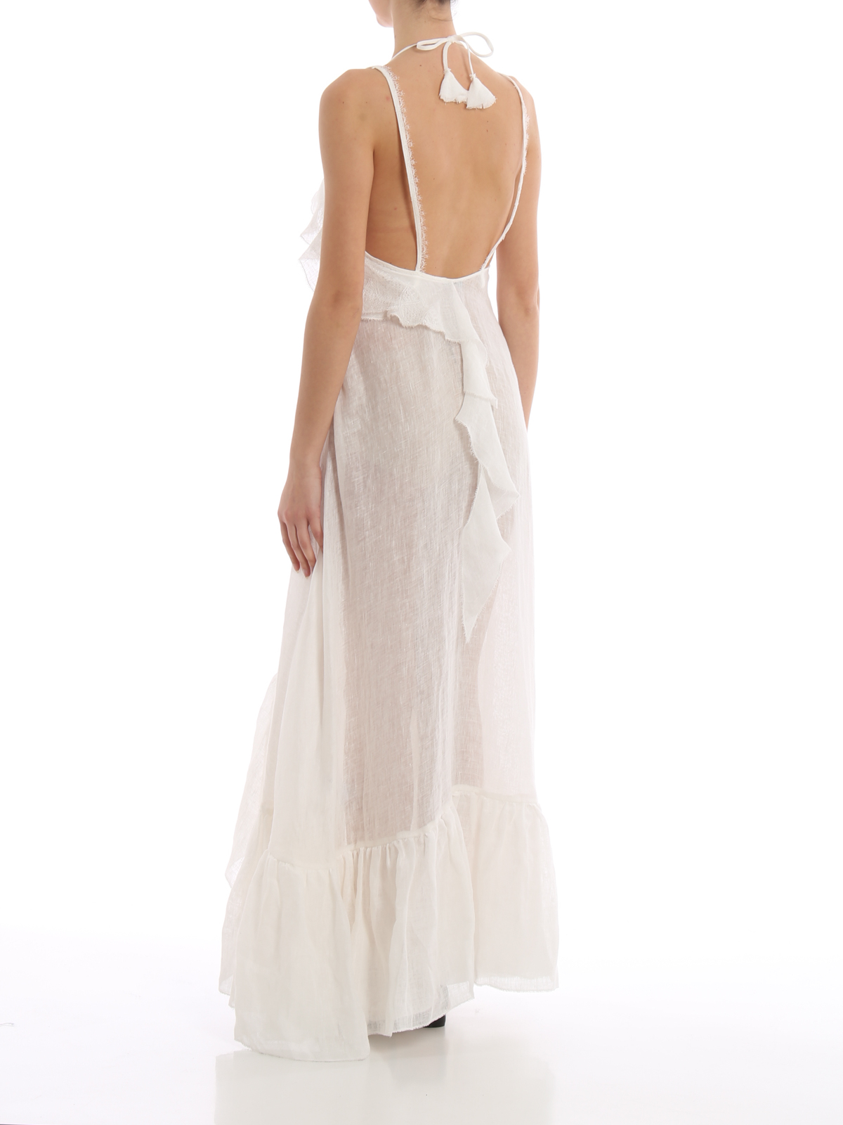 Ermanno Scervino Ruched and frilled linen long dress|D344Q341GZH10602