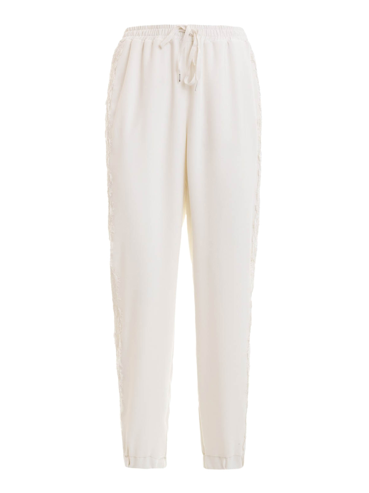Shop Ermanno Scervino Lace Detailed Tech Fabric Trousers In Blanco