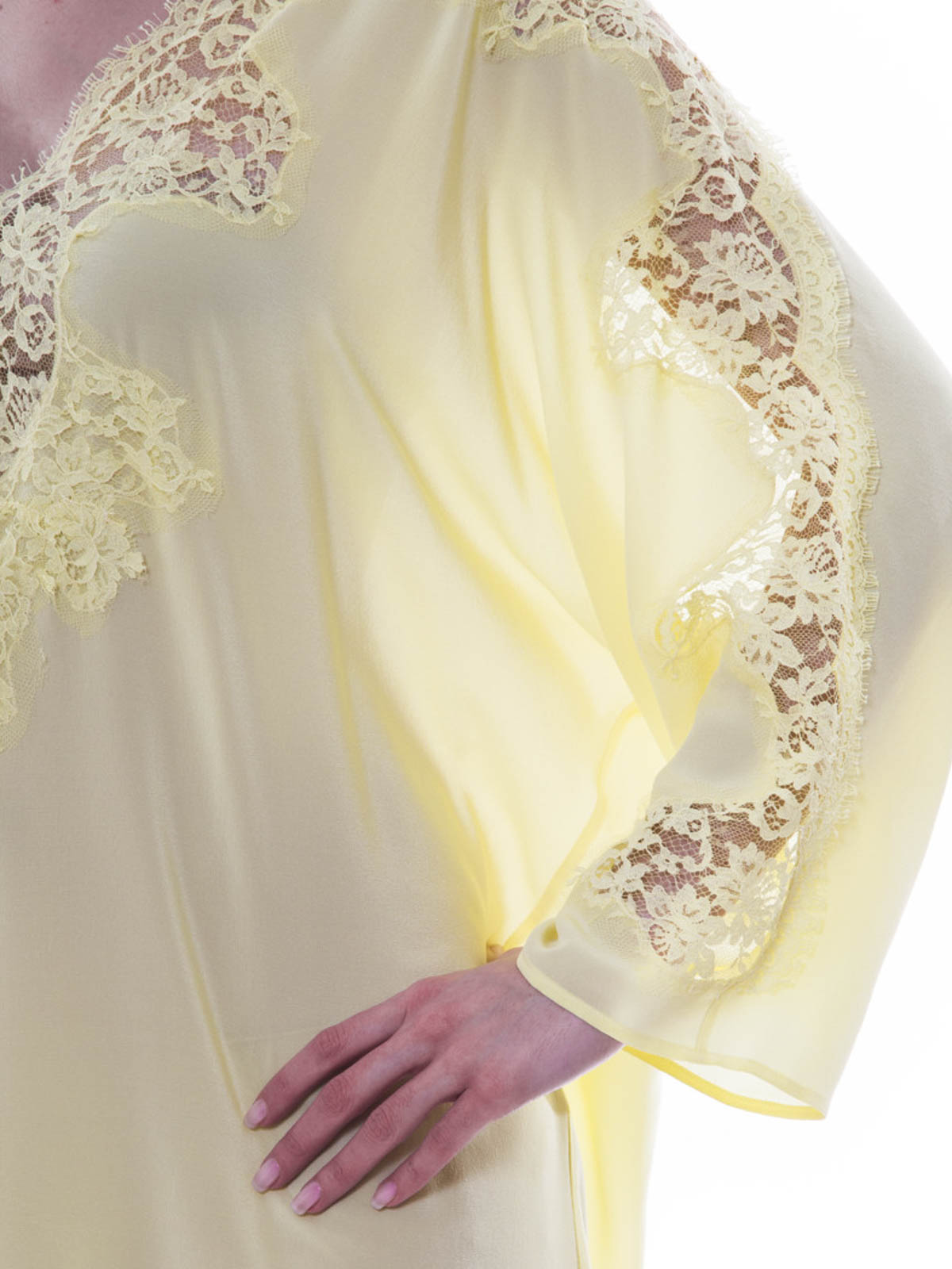 スカート ERMANNO SCERVINO Silk kaftan Yellow Ermanno Scervino Lace detail sheer silk caftan - Yellow | AB3957