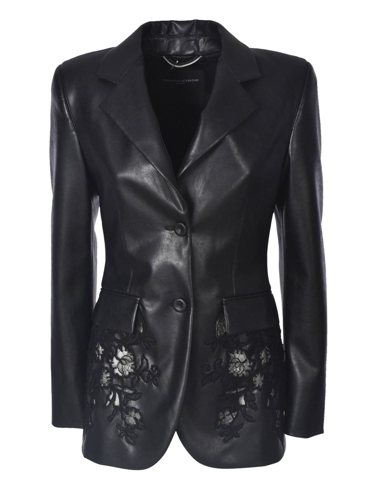 Ermanno Scervino Synthetic Leather Jacket With Embroidery In B In Black
