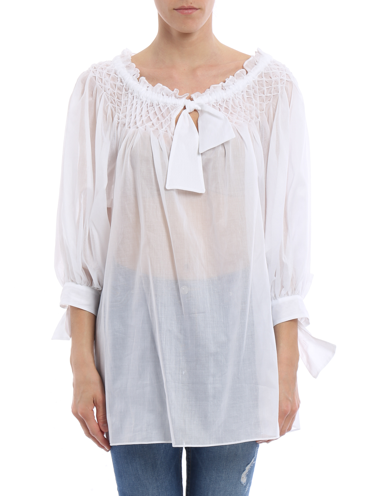 Blouses Ermanno Scervino - Smocking detailed muslin blouse ...