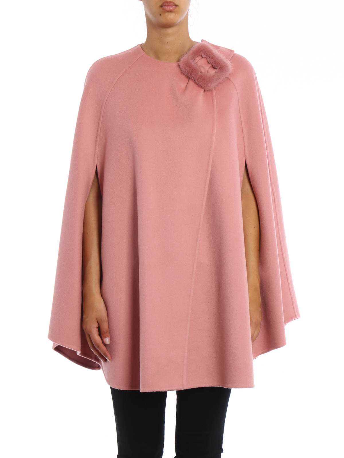 Mantelle e poncho Ermanno Scervino - Cappa in lana con fibbia in visone ...