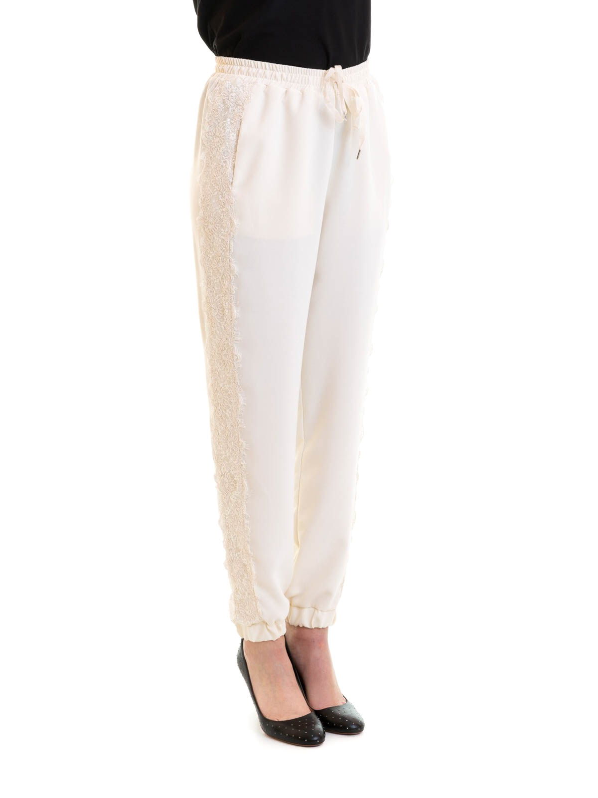 Shop Ermanno Scervino Lace Detailed Tech Fabric Trousers In Blanco