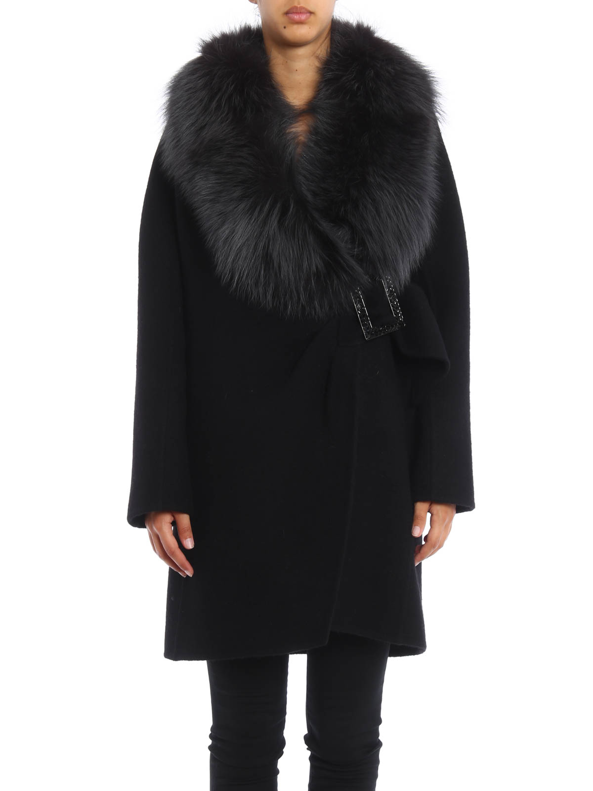 Ermanno Scervino Fox fur collar detailed wool coat