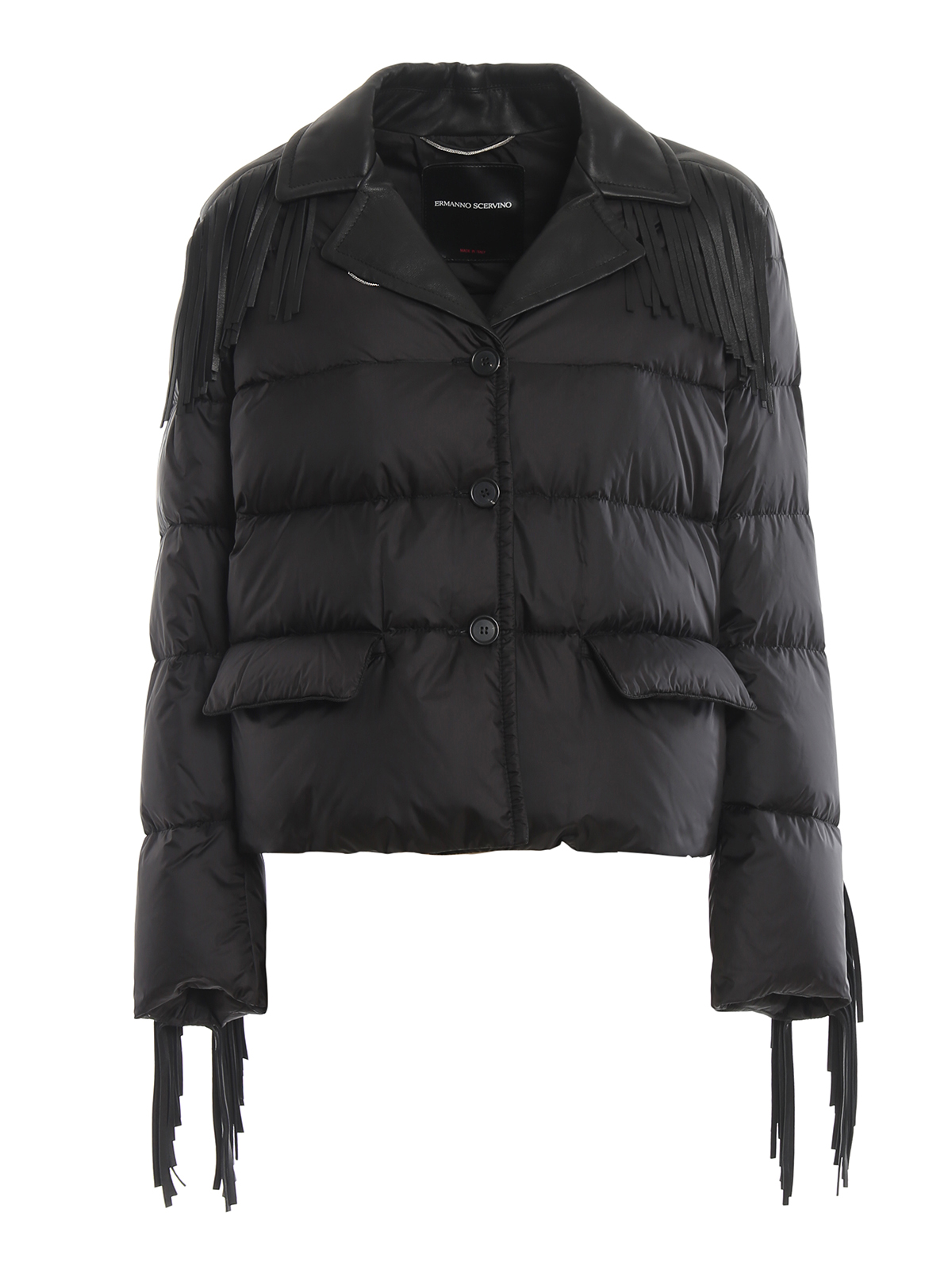 ERMANNO SCERVINO ショートダウンジャケット フリンジ付き Ermanno Scervino Leather fringed puffer jacket|D350A308IGH95708