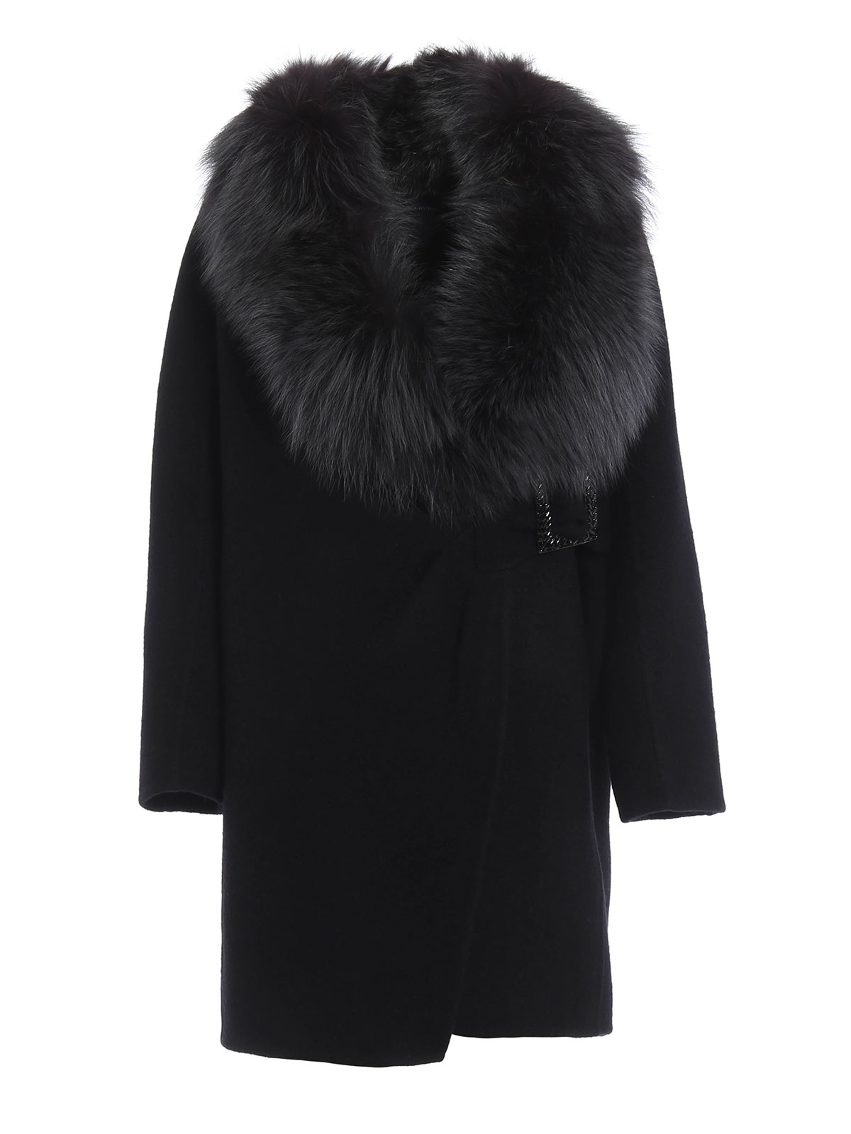コート ERMANNO SCERVINO COAT (D460D745KGR 95708) Ermanno Scervino Fox fur collar detailed wool coat