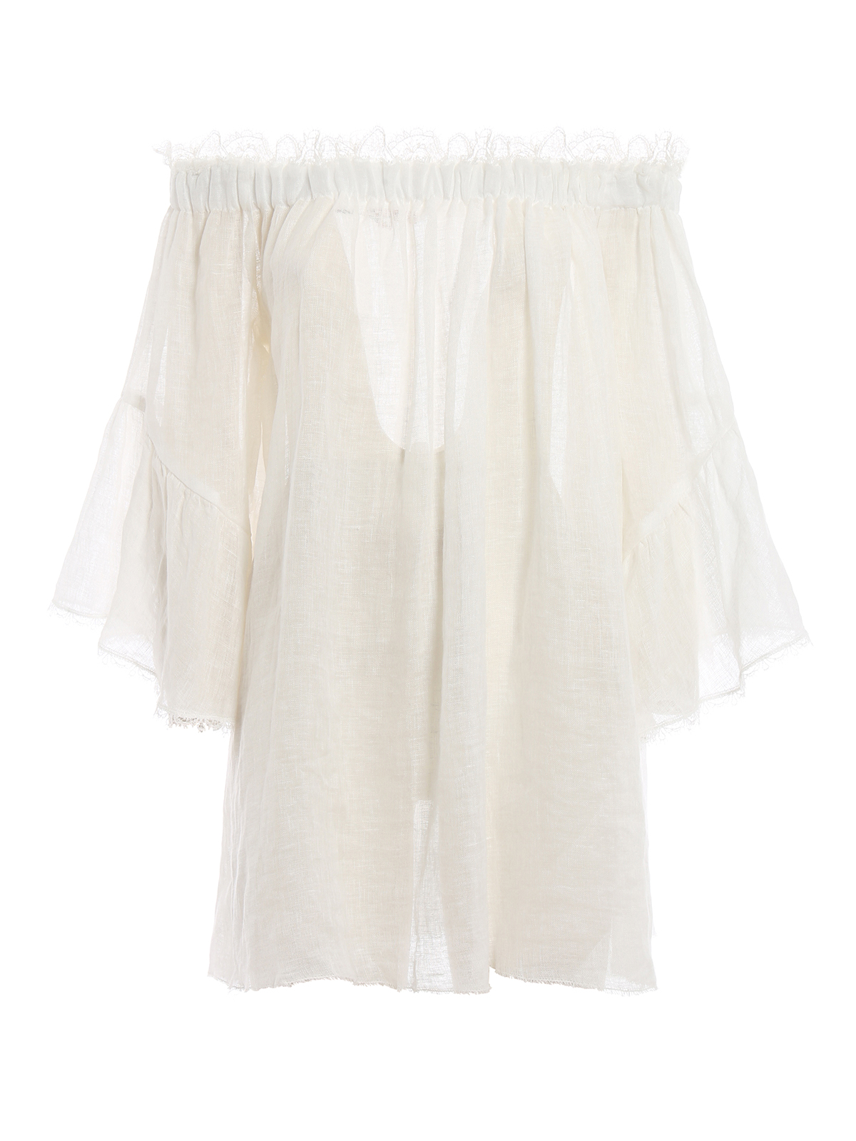 Ermanno Scervino White linen off the shoulder mini dress|D344Q340GZH10602