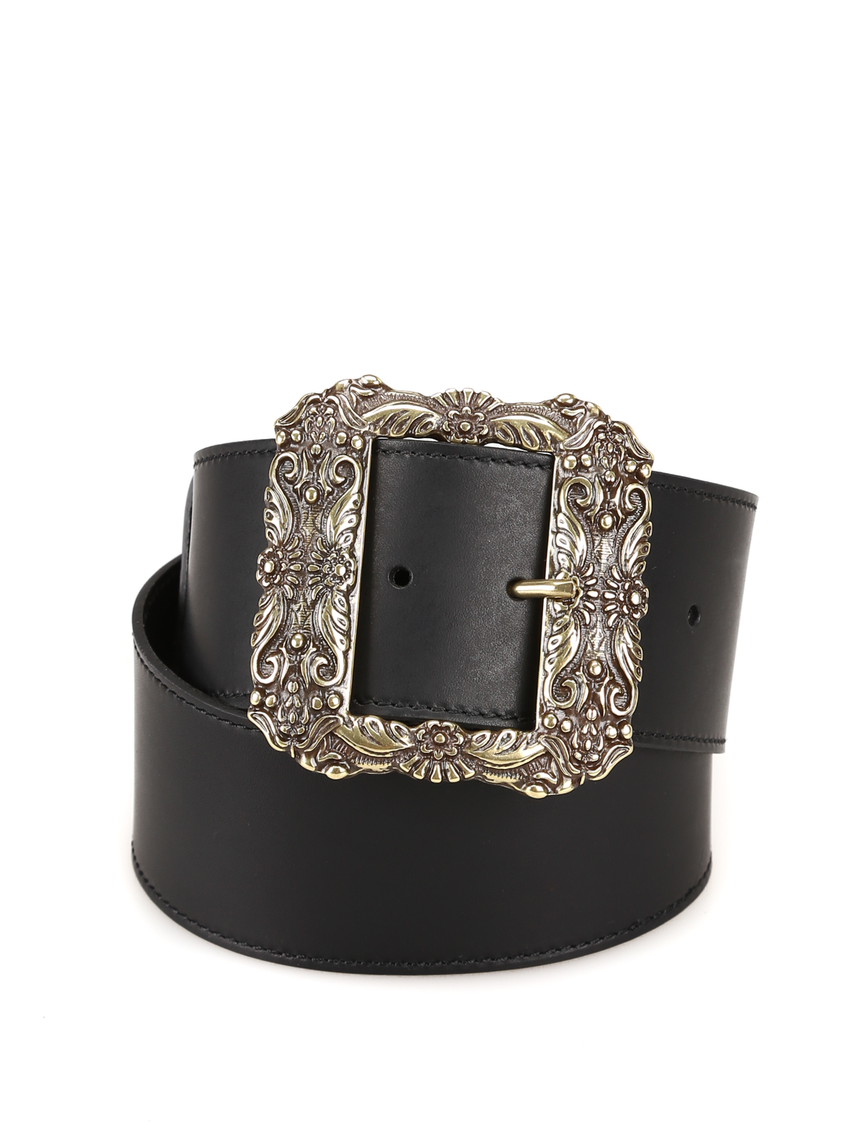 Etro Textured Buckle Leather Belt In Negro