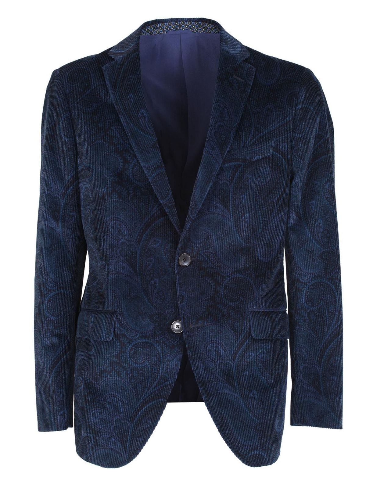 Paisley Single Breasted Velvet Blazer in Blue - Etro