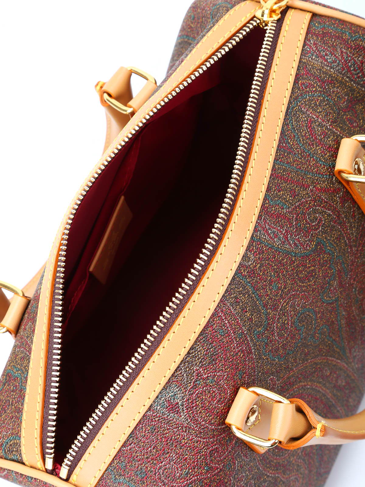 Etro Boston Bag in Brown Paisley Printed Coated Canvas and Leather Trim