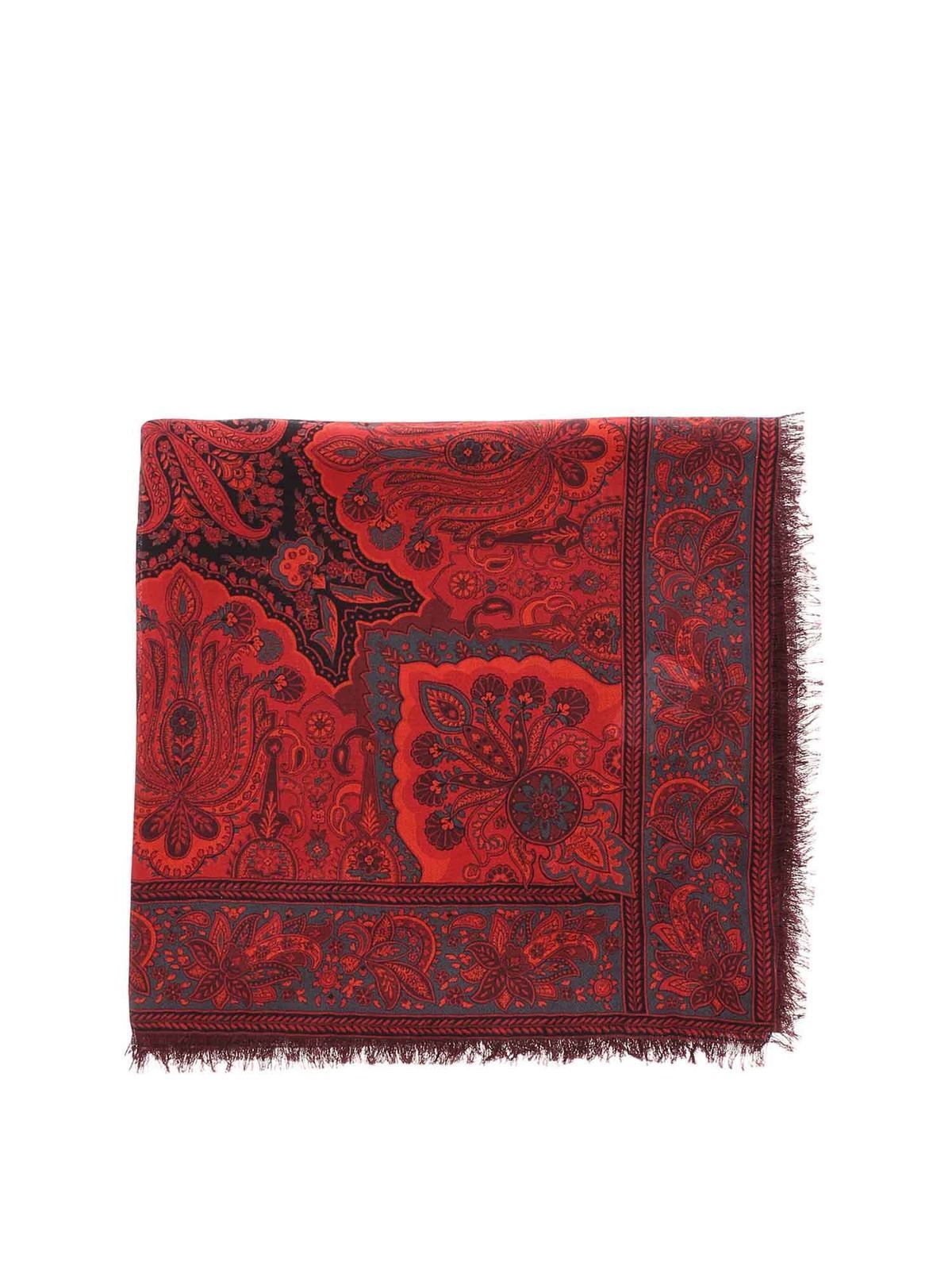 Shop Etro Printed Red Scarf