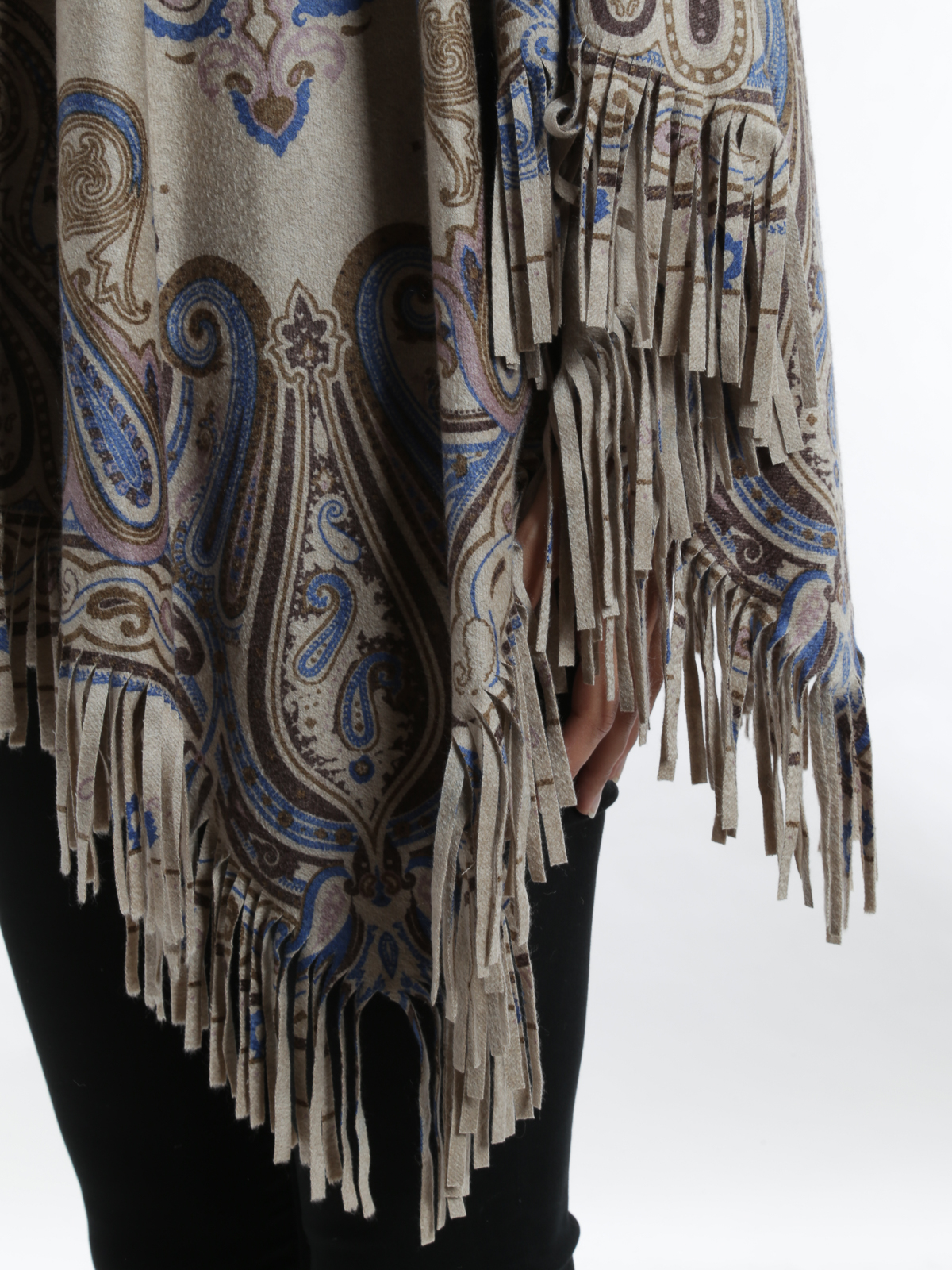 Etro Scarf Print Silk Poncho Top in Blue