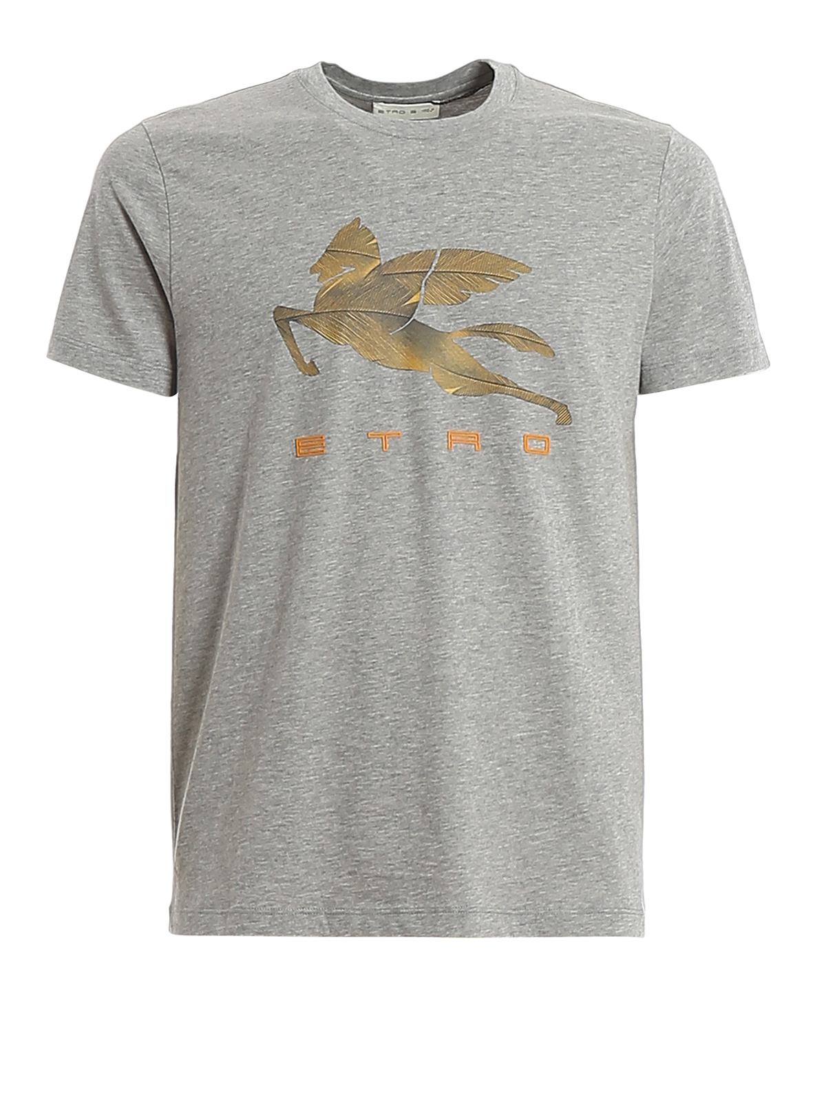 Tシャツ・カットソー ETRO COTTON JERSEY T-SHIRT WITH PEGASUS EMBROIDERY Etro Pegasus print T-shirt - Grey - Men | 1Y02092893 | thebs.com